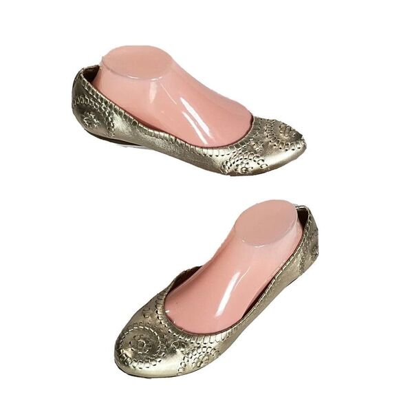 Jack Rogers Womens Gold Shoes Size 8 M  Ballet Flats Metallic Navajo Whipstitch - Picture 1 of 12